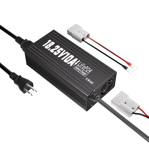 16V 10A Lithium Battery Charger 18.25V LiFePO4 Battery Charger AC-DC Fast and Smart Charger with Anderson Connector Led Indicator for Lithium LiFePO4 Deep Cycle Batteries of Home Boat RV