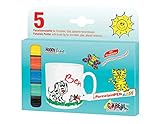 KREUL 16300 - Hobby Line Porzellanmaler, mit Pinselspitze 5er Set, in gelb, rot, blau, grün und schwarz, zum Bemalen von Porzellan, Keramik, Metall, Glas, nach Einbrennen spülmaschinengeeignet