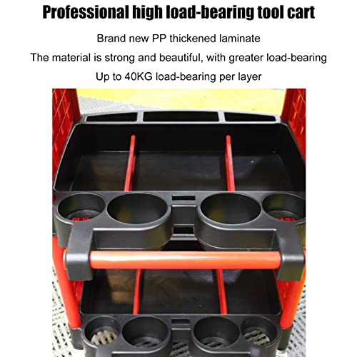 Doorhighpeak Rolling Utility Tool Car Wash Detail Trolley, 3 Shelf Mechanics Cart Organizer with Side Hanging Plate & Hooks, Industrial Service Cart Storage Shelving, for Garage/Warehouse/Repair Shop