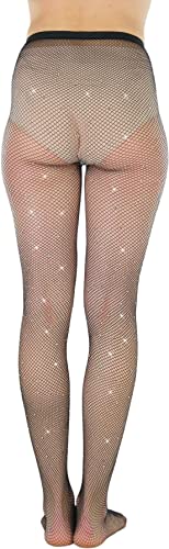 Image of ToBeInStyle Women's Fine Fishnet Pattern Pantyhose w /Back Seam & Rhinestones