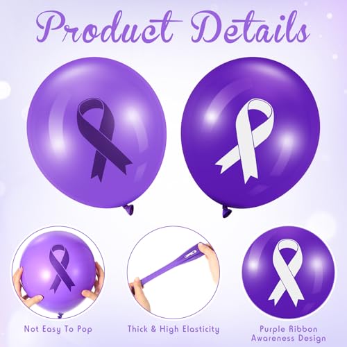 Image of Hungdao 100 Pcs Purple Ribbon Balloons Cancer Awareness Pancreatic Cancer Ribbon Domestic Violence Awareness Alzheimers Balloons Arch for Party Purple Decorations Supplies