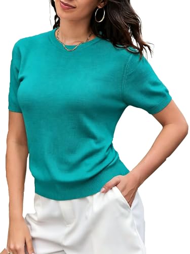Image of SANGTREE Short Sleeve Sweater for Women Crewneck Summer Knit Tops | Summer Knit Pullover Tops.Perfect for Daily,Work,Home,Holiday,Travel,Shopping Etc.