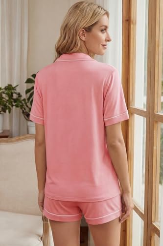 Image of LUBOT Womens Bamboo Viscose Pajamas for Women PJ Set 2 Piece Cooling Soft Short Sleeve Capri Pants Summer Sleepwear Set S-XXL