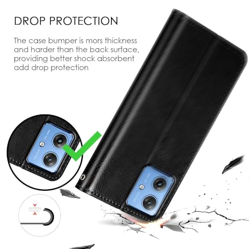 Image of WOW IMAGINE Shock Proof Flip Cover Back Case Cover for Motorola Moto G54 5G | Moto G64 5G (Flexible | Leather Finish | Card Pockets Wallet & Stand | Black)