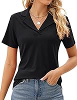 Rapbin Damen Poloshirt Kurzarm V-Neck Baumwolle Business Sommer Top Casual Polo Shirts Bluse Oberteil 2025 (Black, L)