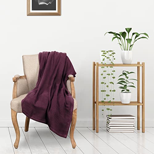 Superior 100% Cotton Blanket Oversized Throw, Woven Blanket For Couch, Bed, Bedding, Farmhouse, Home Essentials, Cute And Cozy Bohemian Blankets, Herringbone Weave, California King, Plum #TOP7