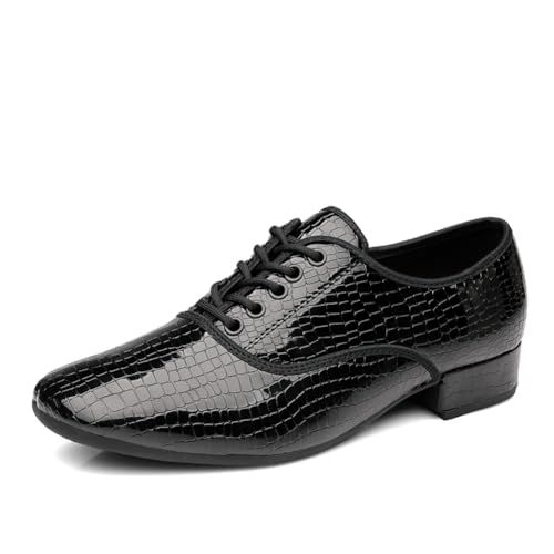 HIPPOSEUS Men's Lace up Ballroom Dance Shoes Rubber Sole Latin Salsa Dancing Character Shoes Black,Model 301,9 D(M) US