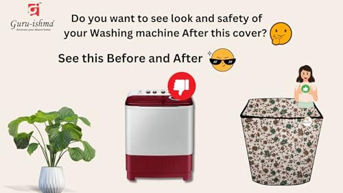 Image of Semi Automatic Washing Machine Cover for 6kg to 8kg Top Load | Waterproof & Dustproof Polyester Cover with Zip | Suitable with Samsung, LG, IFB, Bosch & More(51x 82 x 89 cm, Design 18)
