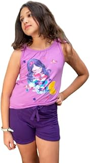 Girls' set, a light mauve suspender T-shirt and dark mauve shorts