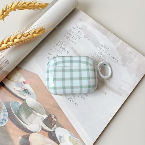 Image of MINSCOSE for AirPods Pro 2nd /1st Generation Clear Case,Cute Plaid Retro Aesthetic Design with Girly Keychain Lock,Soft TPU Protective Shockproof Case with Cleaner Kit for Airpods Pro /Pro 2-Green