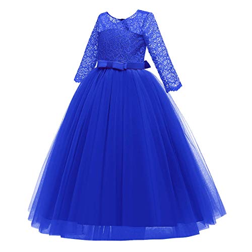 Image of Girls Flower Vintage Floral Lace 3 /4 Sleeves Floor Length Dress Wedding Party Evening Formal Pegeant Dance Gown