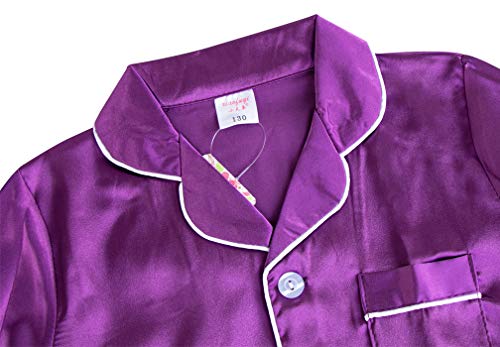 Image of Pajamas Kid Unisex Pjs Set Girls Boys Silk Pajamas Set Satin Long Sleeve 2 Piece Clasic Sleepwear for 2-12 Years Todder