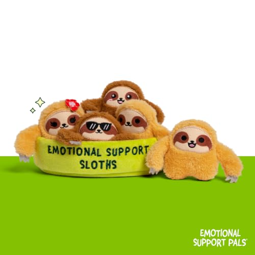 Image of Emotional Support Pals Sloths by Relatable - Cute Stuffed Animals, Squishy Toys and Plushies, Back to School Gifts and Desk Accessories for All Ages - Includes 5 Plushies with Plush Carrying Basket