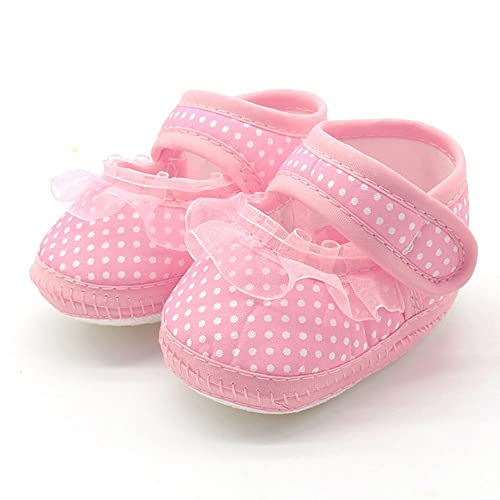Baby Shoes Boys Girls First Walking Warm Girls Sole Dot Infant Prewalker Soft Lace Baby Shoes Casual Canvas (Pink, 12)3