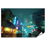 islandburner Poster Lichter der Stadt bei Nacht im Regen 