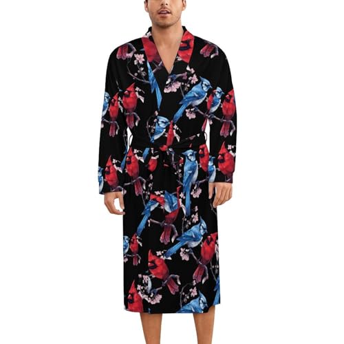 Cardinal Bird Blue Jay Soft Robe Long Sleeve Bathrobes V Neck Sleepwear Spa Robes with Belt Men Woman