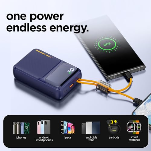 Image of Dubstep Powerblitz X6 20000mAh 22.5W Super Fast Charging, USB Type-C Input Power Bank with Fast Charging & 22.5W Power Delivery, Built-in Charging Cables, 4 Outputs, Type-C Input /Output Port (Blue)