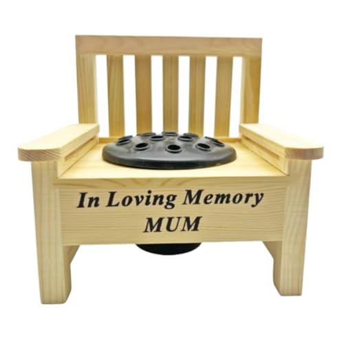 Memorial Wooden Bench with Flower Pot Grave Flower Vase Graveside Memorial with flower holder (In Loving Memory Mum 4812)