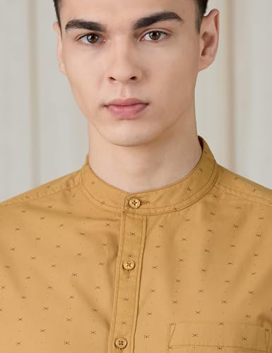 Image of Amazon Brand - Symbol Men Cotton Casual Printed Shirt| Mandarin Collar | Regular Fit | Printed | Full Sleeve | Available in Plus Sizes