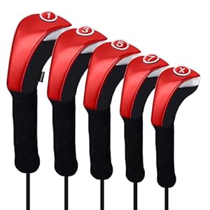 Andux 5 Teile PU Golf Schlägerkopfhauben Rot