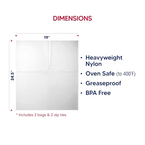 HIC Kitchen Roasting Extra-Large Oven Roasting Bags with Zip Ties, Holds 24-Pound Turkey, Set of 2 Bags and 2 Bag Ties