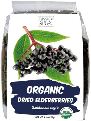 Dried Elderberries Organic 1 lb Bulk Bag - USDA Certified, Non-GMO Sambucus Nigra, Whole Dried Elderberry - Natural, No Added Sugar, No Preservatives