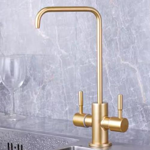 Robinet purificateur d'eau en acier inoxydable or brossé à double sortie