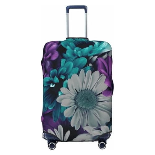 Purple And Teal Flowers Print Luggage Suitcase Covers Elastic Washable Luggage Protector Luggage Covers For Suitcase