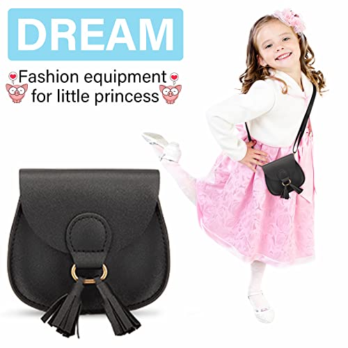 Image of Little Girls Purse for Toddler Kids Girls Leather Crossbody Bag with Tassel (Black)