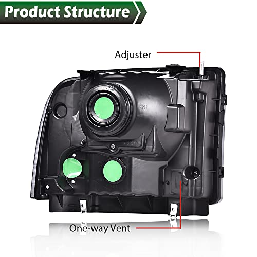 Image of GRAND ORANGE Headlights Assembly Compatible with Ford F250 F350 F450 F550 Super Duty 1999-2004 / Fit Ford Excursion 2000-2004 Headlamp Smoke lens Black Housing Amber Reflector