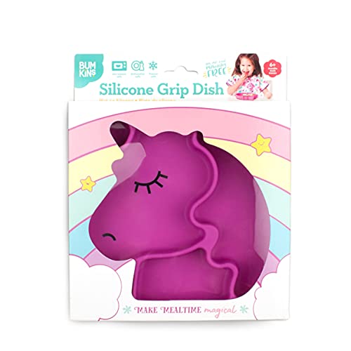 Bumkins Silicone Grip Dish Suction Plate, Divided & Baby Toddler Plate, Bpa Free, Microwave Dishwasher Safe, Unicorn #TOP1