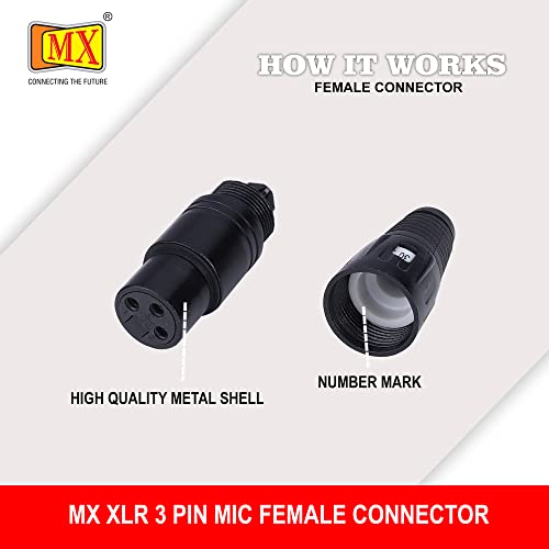 Image of MX 3 Pin XLR connector Microphone Connector pin Pure Copper Nickel Plated Pins1 for High Conductivity microphone cable connector PERENT (3 PIN BLACK COATED, Pack of 2, Female Connector)