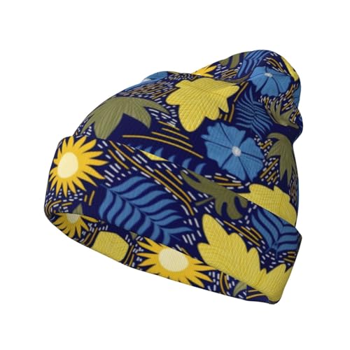Chapeau tricoté noir avec fleurs pour adulte. Bonnet d'hiver élégant et chaud.