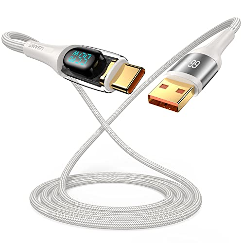 enablink 66W Câble USB C, 6A QC 4.0 Câble USB C Charge Rapide avec écran LED, Câble USB A vers USB C, 2 m Nylon Câble USB Type C Charge Rapide et Synchronisation pour Samsung Huawei pixel (Blanc) Cover