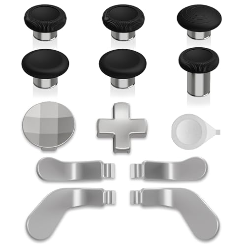 Image of eXtremeRate 13 in 1 Metal Thumbsticks for Xbox One Elite Series 2 Controller, 6 Metal Joystick & Adjustment Tool, 2 D-Pads, 4 Paddles for Xbox Elite Series 2 Core Controller - Metallic Silver