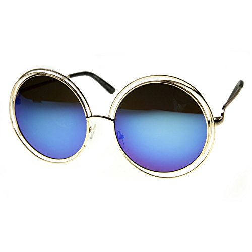 zeroUV Large Round Metal Ringed Oversized Sunglasses2