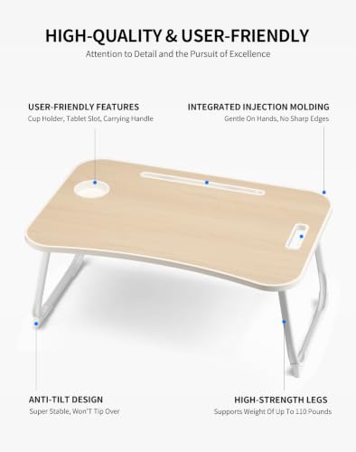 Image of ZEAPTAC Foldable Lap Desk, Bed Desk, Bed Table & Laptop Stand w /Cup Holder