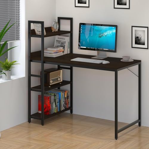 Image of Callas Computer Desk with Bookshelf - Modern Industrial Study Table with Storage Shelves for Home Office, Bedroom, or Study - Space-Saving Laptop Workstation Desk (ST-20-Black)