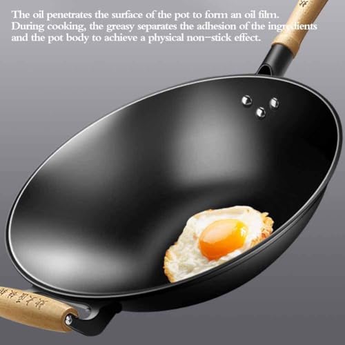 Wok de hierro fundido hecho a mano con mango de madera miniatura 5