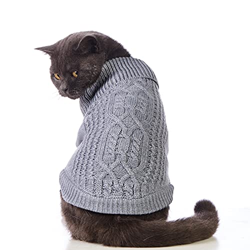 Jnancun Cat Sweater Turtleneck Knitted Sleeveless Cat Clothes Warm Winter Kitten Clothes Outfits for Cats or Small Dogs in Cold Season (Grey, Medium)