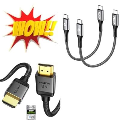 Silkland 10K 8K HDMI 2.1 Cable+240W Short USB C to USB C Cable (1FT, 2 Pack)