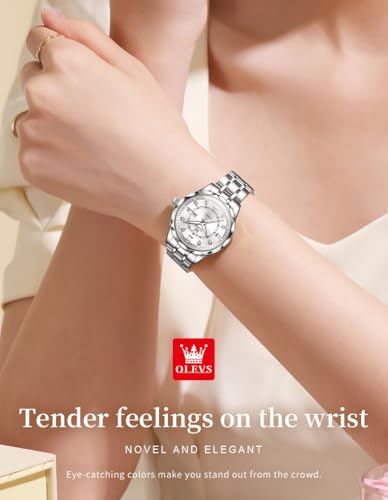 Image of OLEVS Womens Diamond Watches Automatic Mechanical Gold Luxury Dress Ladies Self Winding Original Stainless Steel Wrist Watch