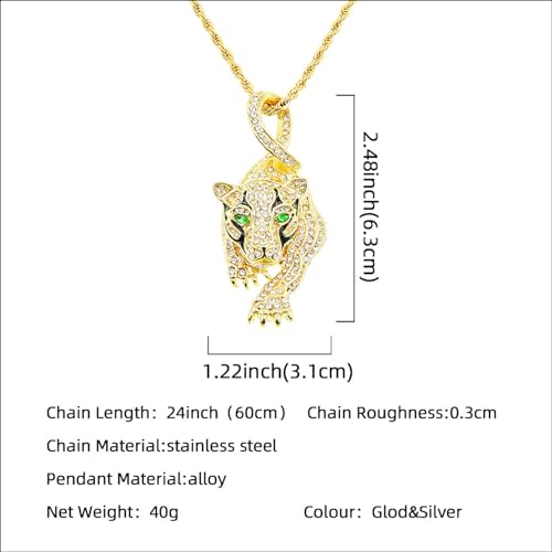 Crawling Leopard Chain for men Iced Out Animal Pendant for men Necklace Green Eyes Panther Necklace Hip Hop Iced Out Chain Sports Star Pendant Rap Punk Rock Clubs CZ Diamond Bling men jewelry Cuban Link chain for men sports gifts for men2