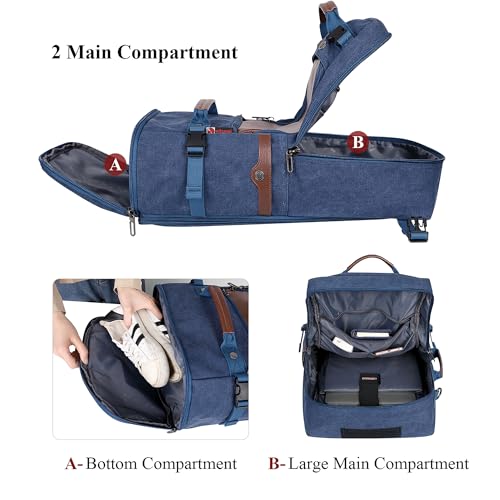 Image of WITZMAN Travel Backpack for Men Carry on Luggage Backpack Large Man Canvas Rucksack with Shoe Compartment