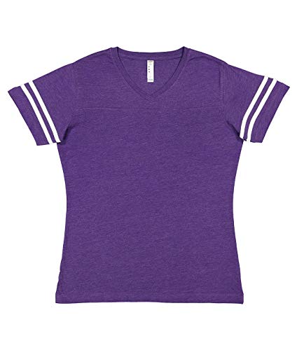 LAT Ladies' Fine Jersey Short Sleeve Football Tee (Vintage Purple/Blended White, Large)
