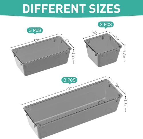Image of Kienlix Desk Drawer Organizers Trays Set Clear Plastic Storage Bins Bathroom Drawer Tray Dividers Vanity Trays Organizer for Bedroom Dresser Makeup Kitchen Utensil Office (9pc Set (Black-2))