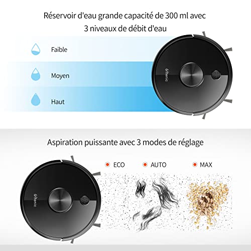 Ultenic D5s Pro Robot Aspirateur Laveur 3000PA 2 en 1, 150min d'Autonomie, Contrôle Intelligent avec App et Alexa, Idéal pour Les Poils d'Animaux, Cheveux, Poussière et Moquettes - Image 6