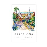QOGDAF Lienzo decorativo con diseño de acuarela de Barcelona, para viajes, España, para decoración de sala de estar, dormitorio, 30 x 45 cm