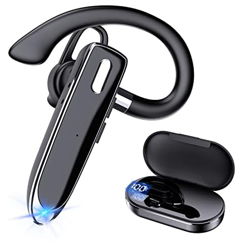 EUQQ Bluetooth Single wireless Headset Handsfree Earpiece for phone, V5.1 in-Ear Headphone with Microphone,USB-C Charge, Waterproof Earphones for Driving/Business/Office with Android/iOS,Laptop Cover