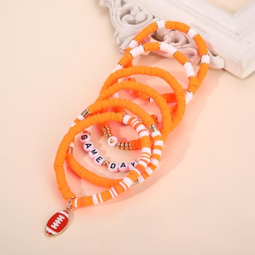 FAERLIIRY Football Bracelets for Women GO Game Day Beaded Stretchy Bracelets Stackable Sports Charm Bracelet Bangle Football Mom Accessories Gifts4